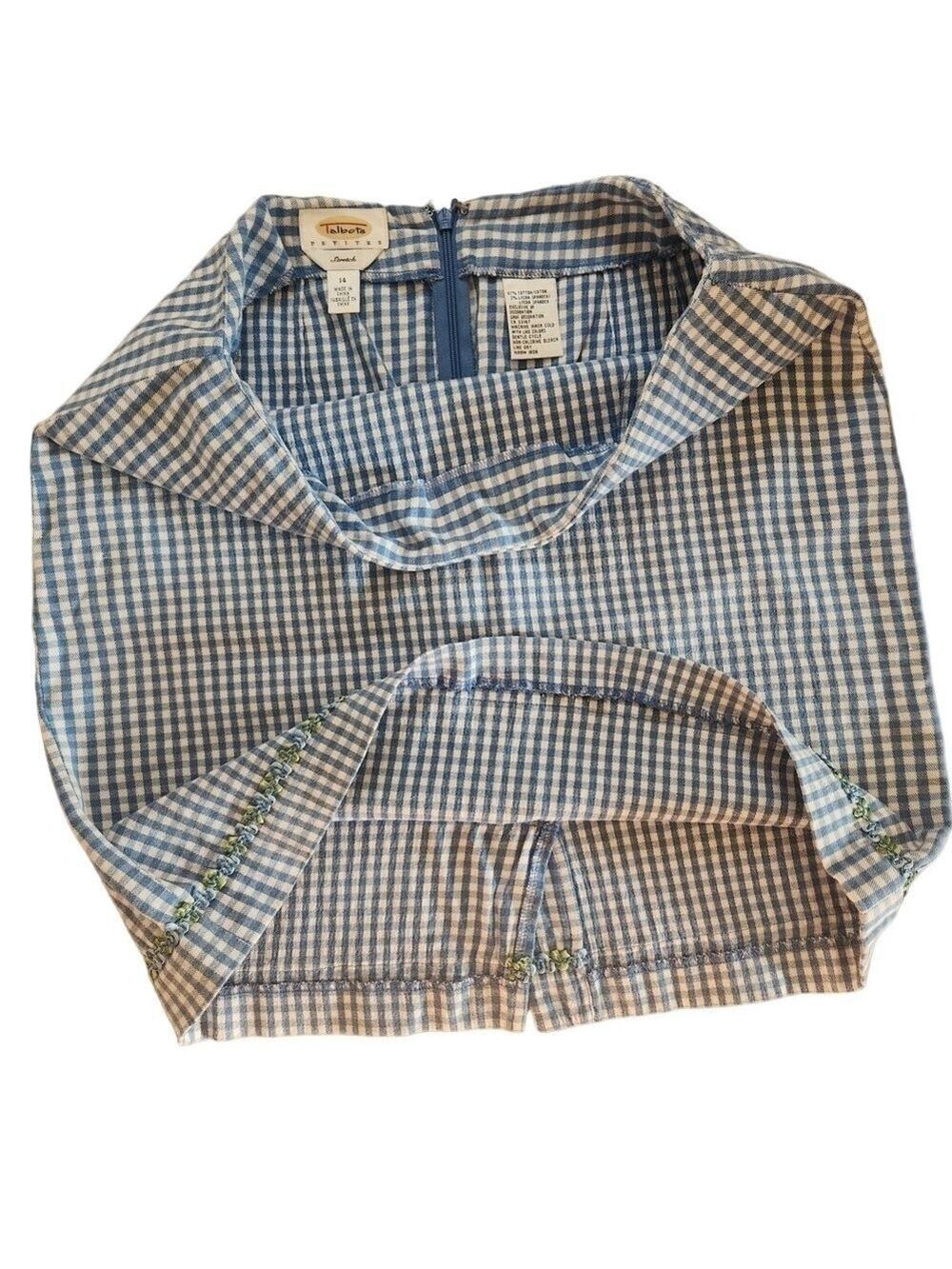 Talbots Skirt 14P Gingham Plaid Blue White Stretch Cotton Stretch Spring! - Picture 6 of 13